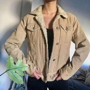 Tan Corduroy Jacket With Faux Fur Lining